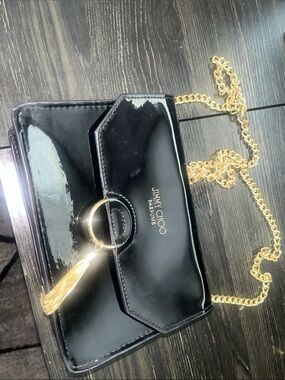 Jimmy Choo Black Patent Leather Crossbody with Gold Chain & Tassel